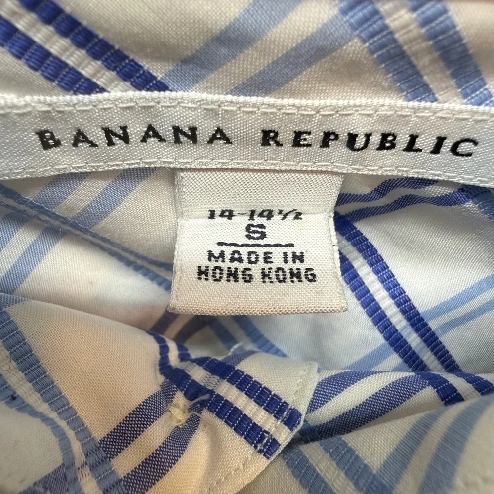 Banana Republic French Cuff Shirt Mens S Blue White Plaid Cotton Button Down